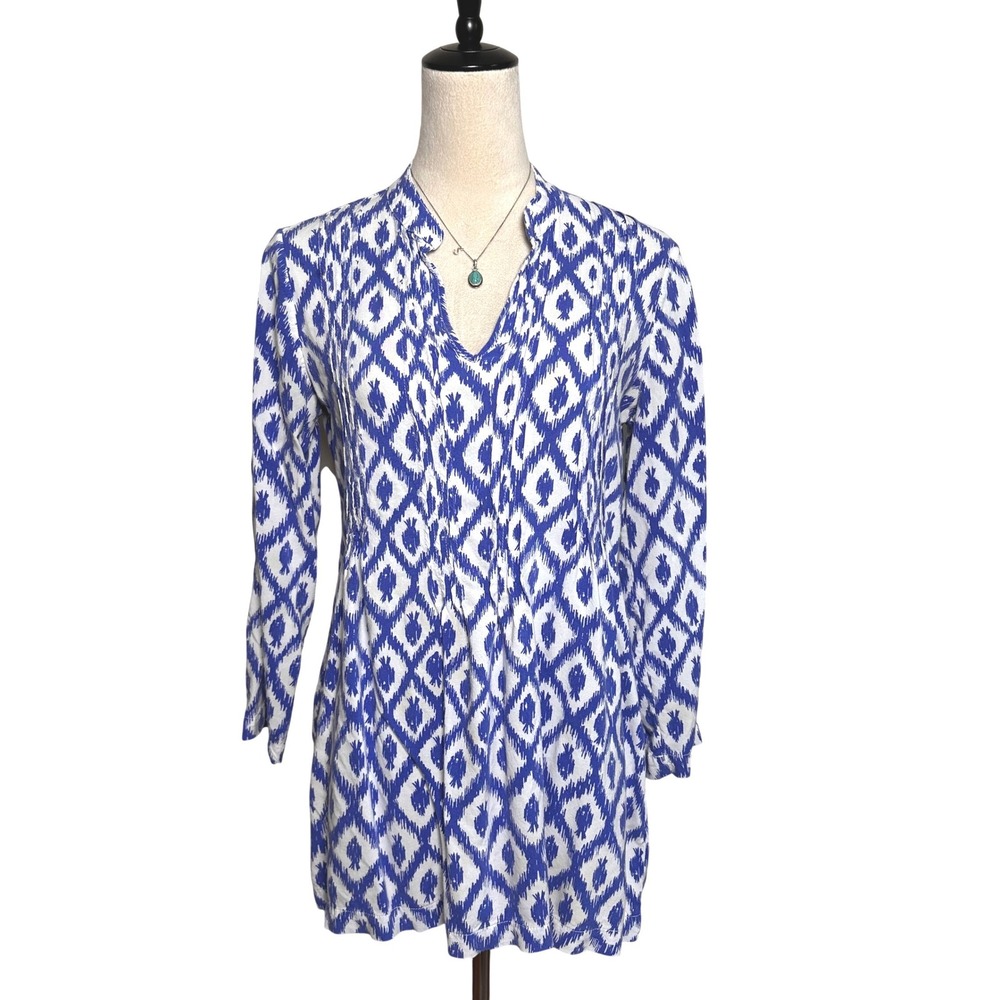 Lilly Pulitzer Sarasota Tunic Top Blue White Fish Print Pintuck Resort Small